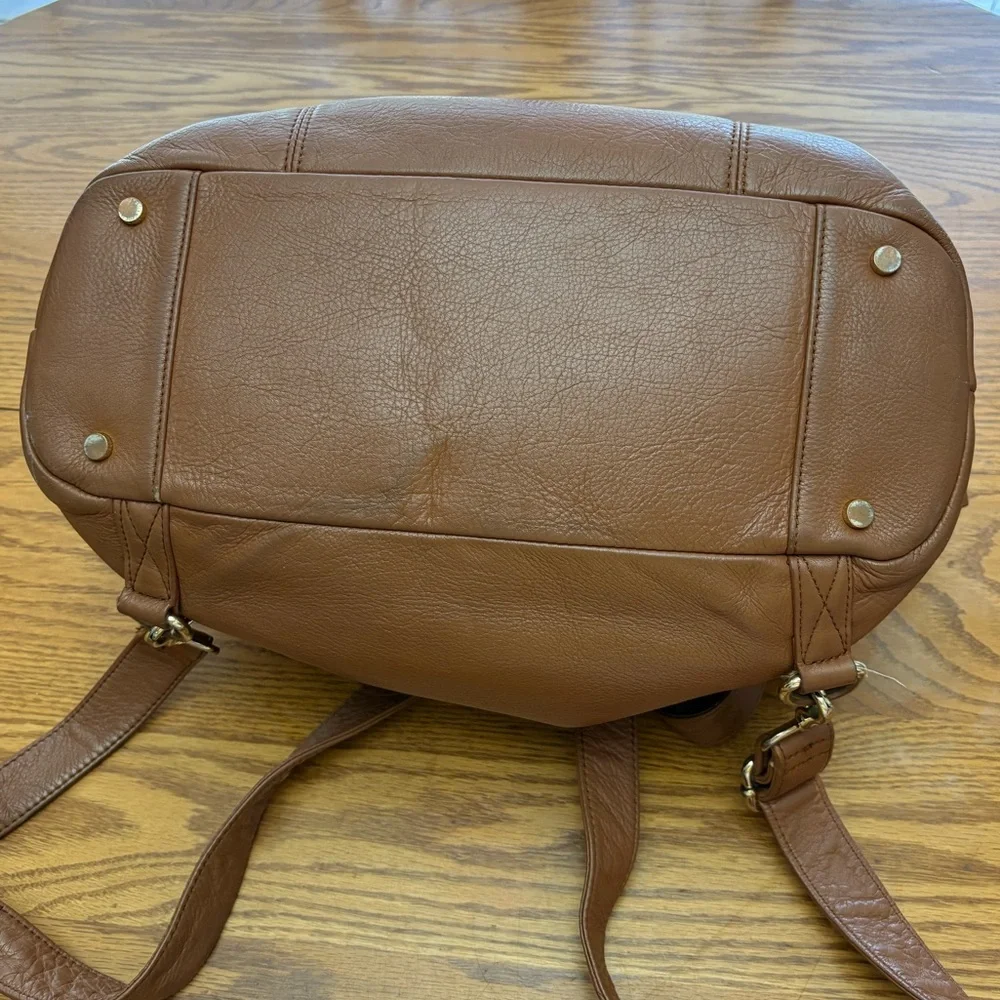 Leather Convertible Baby Bag in Cognac with Tassel Accent